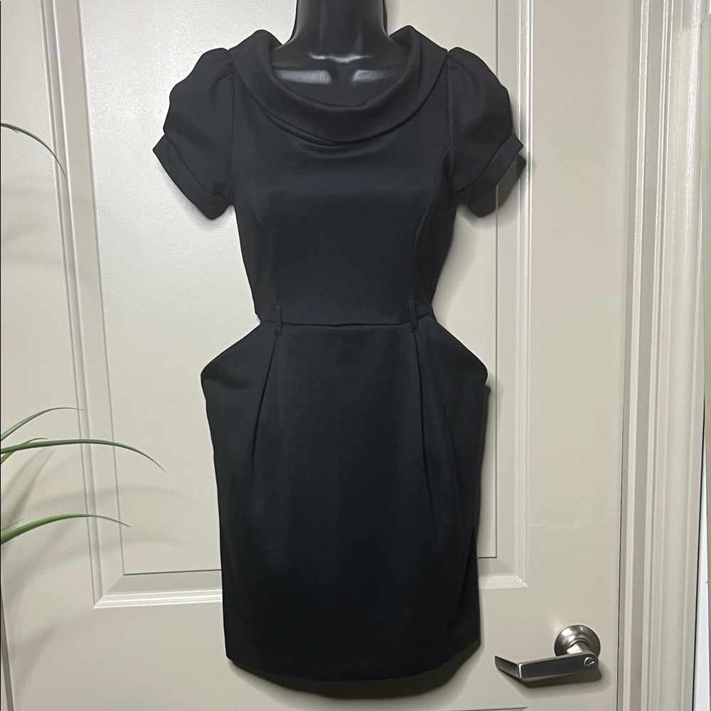 Elegant Black Midi Dress with Cowl Neck